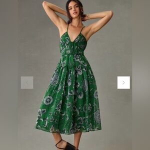 Anthropologie Green & Navy Floral Dress - Size S